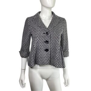 Ann Taylor Black & White Embroidered Daisy Dot Cropped Blazer